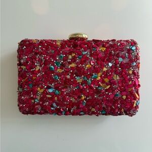 Antonio Melani Pink Multicolor Beaded Clutch Evening Bag